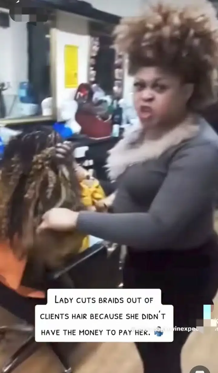 Hairstylist blows hot, cuts off customer's braids as she finds out she can't pay, video stirs reactions