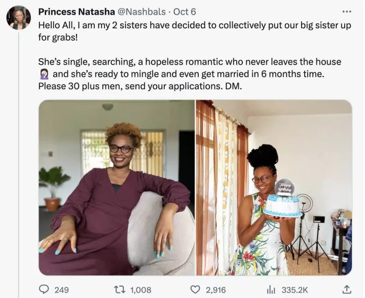 Siblings put up their big sister for marriage, begs 30+ men to apply