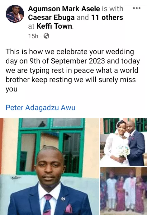 Tragedy as man dies 20 days after his wedding