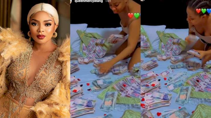 Queen Mercy flaunts stacks of cash she received on birthday (Video)