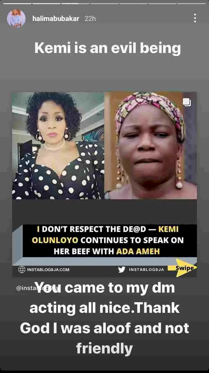 How my unfriendly nature saved me from Kemi Olunloyo - Halima Abubakar speaks, exposes strategy Kemi tried using on her