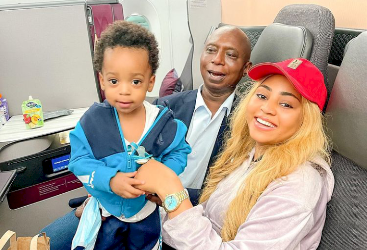 'His father's carbon copy' - Reactions as Regina Daniels shares clearer view of second son, Khalifa (Video)
