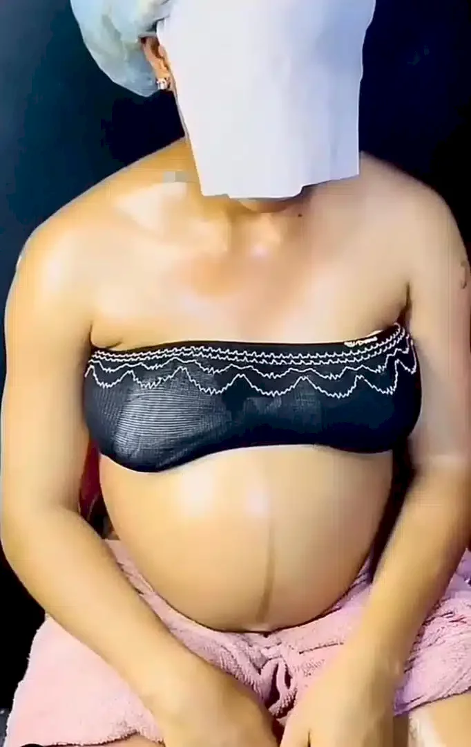 'She doesn't even care how it may affect the unborn baby' - Reactions as heavily pregnant woman undergoes chemical bleaching (Video)