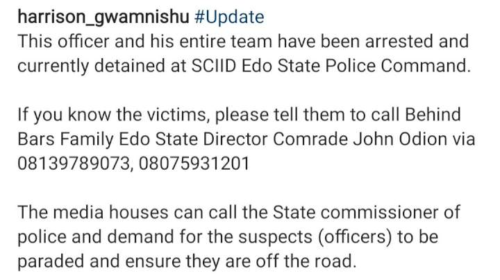 Update: Edo police officer who assaulted and shot at travellers is arrested alongside his team