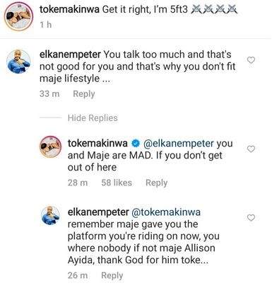 'Both of you are mad' - Between Toke Makinwa and a troll who claims that her ex gave her fame