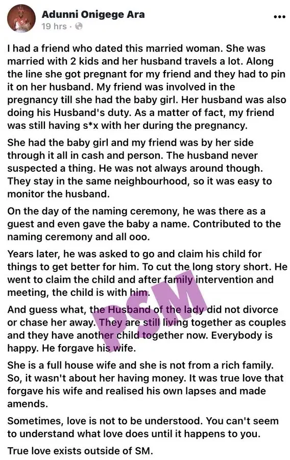 Lady emphasizes power of love as man forgives wife after having a child with someone else