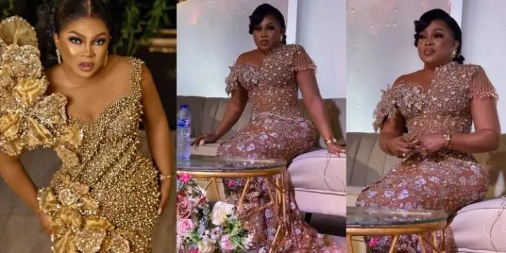 "Is she breathing well?" - Netizens react to video of actress, Regina Chukwu wearing a corset dress at her housewarming party (watch)