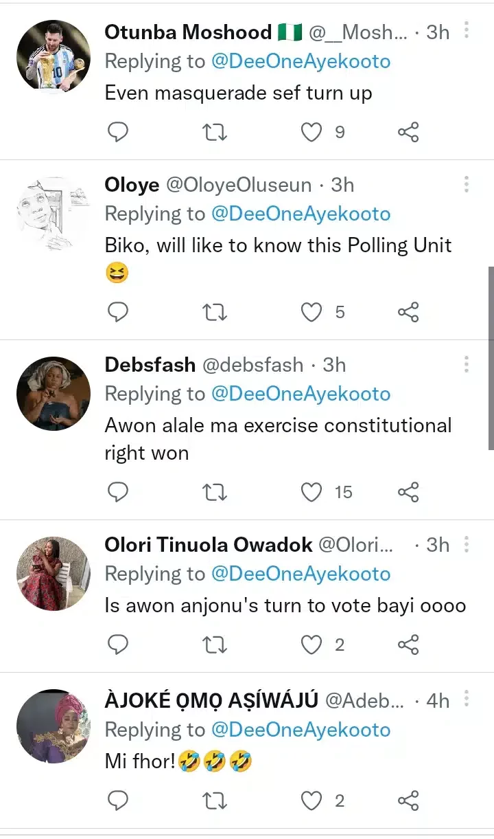 'Even the gods are tired' - Nigerians react as Masquerade storm polling unit to vote