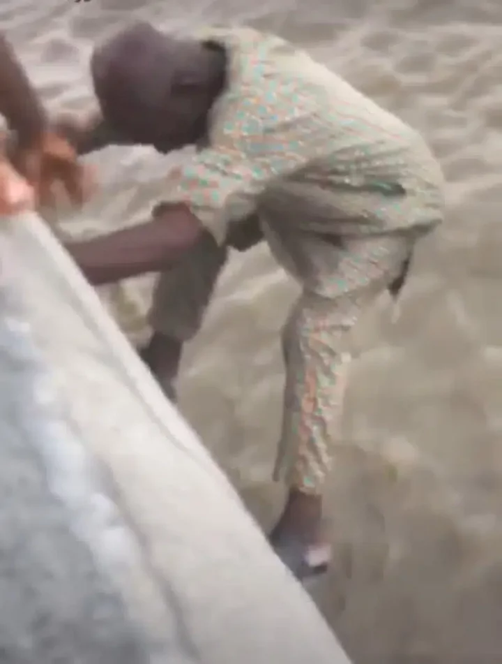 Onlookers struggle to save aged man as he jumps off bridge into sea (Video)