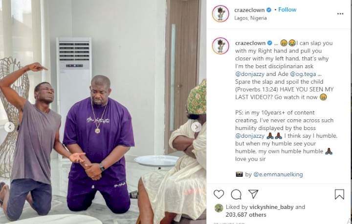 Popular Instagram comedian Craze Clown hails Don Jazzy for his humility