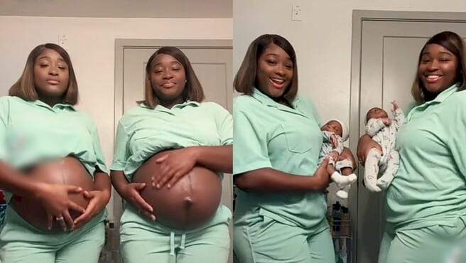 Twin sisters who became pregnant at same time deliver on same day (Video)
