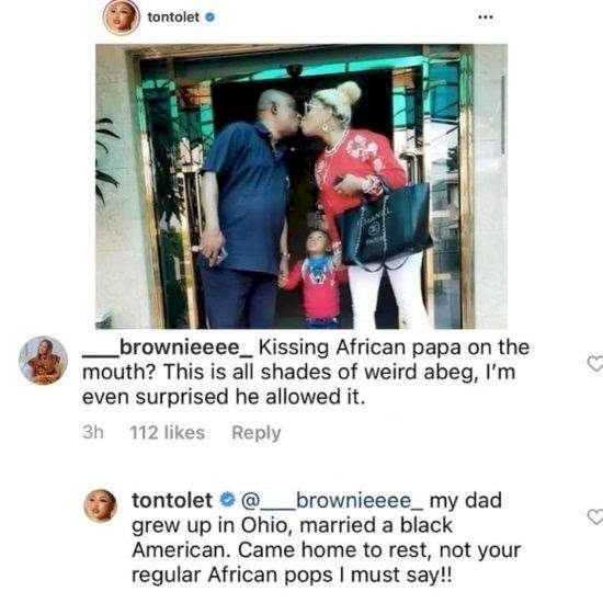 Tonto Dikeh reacts after being dragged for kissing her father mouth-to-mouth