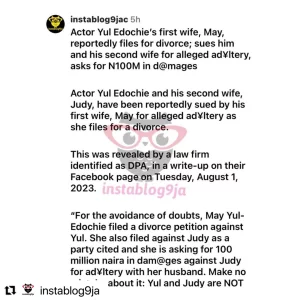 Actor Yul Edochie and his second wife, Judy, dance happily following reports that his first wife, May, filed N100m lawsuit against them