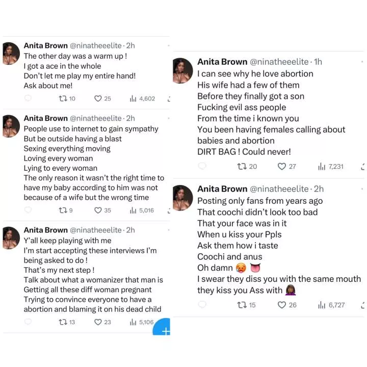 The same coochie and ass on Onlyfans was getting licked by Davido weeks ago. His wife had ab0rtions before they had a son - Anita Brown continues dragging Davido
