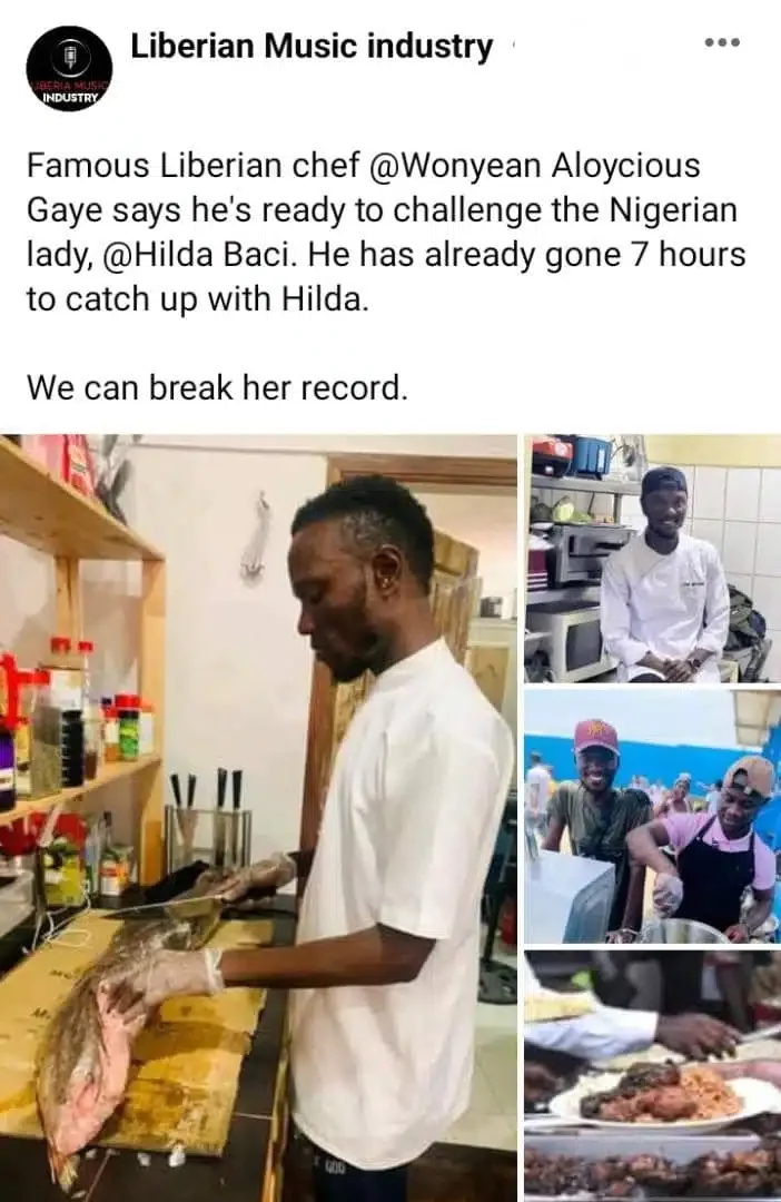 'He has cooked for 7 hours' - Liberian chef set to break Hilda Baci's record (Photos)