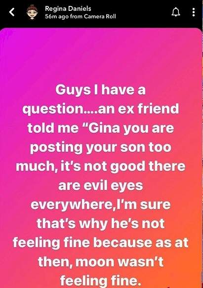 Am I posting my son too much? - Regina Daniels quizzes after ex-friend blames it on son's poor health