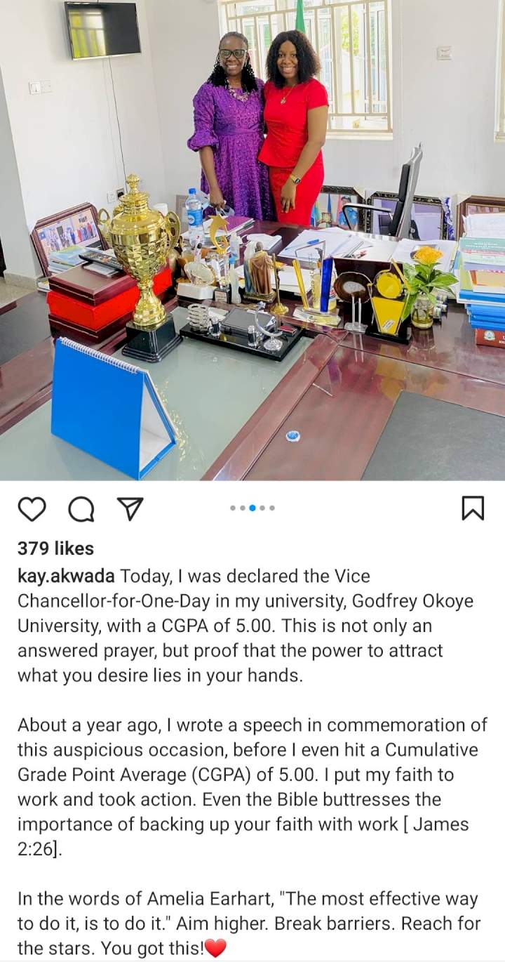 'I put my faith to work' Woman who graduated with 5.00 CGPA and was declared the Vice Chancellor for one day at her Univeristy reveals how she did it