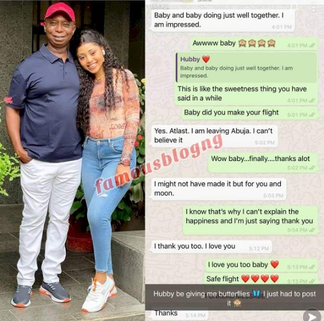 'Hubby be giving me butterflies, I just had to post it' - Regina Daniels says as she shares chat with Ned Nwoko (Screenshot)