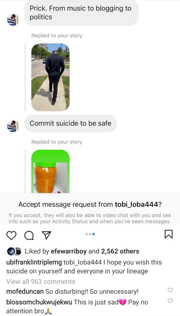 Ubi Franklin shares chat with follower who ordered him to end his life