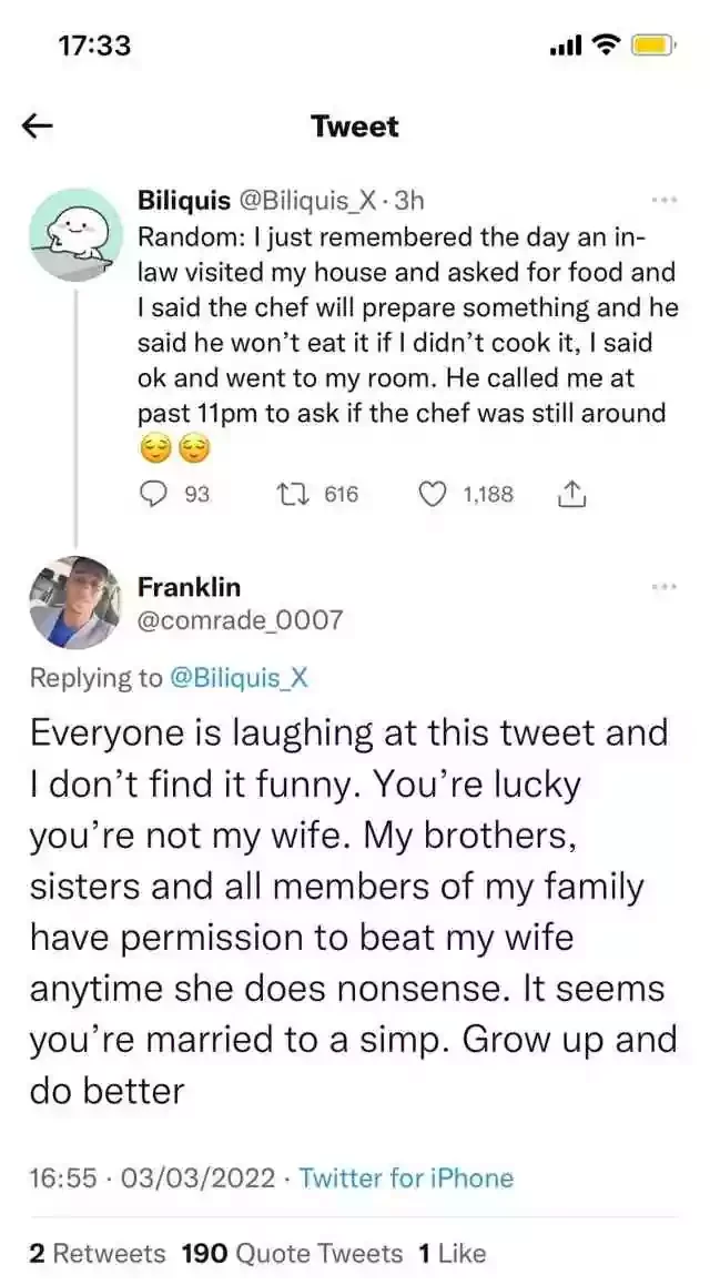 'All members of my family have permission to beat my wife anytime she does nonsense' - Man says regarding wife's failure to cook for in-laws