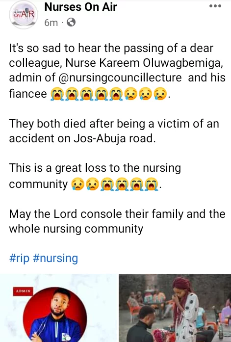 Nigerian nurse and his fianc?e die in motor accident 6 weeks after they got engaged 