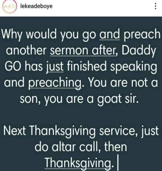 'You are a goat' - Pastor Adeboye's son, Leke, lashes out at erring RCCG pastors