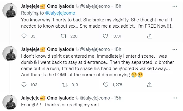 She taught me all I know about sex and made me a sex addic t- Twitter user recounts how he was hospitalized after walking into his woman having sex with another man