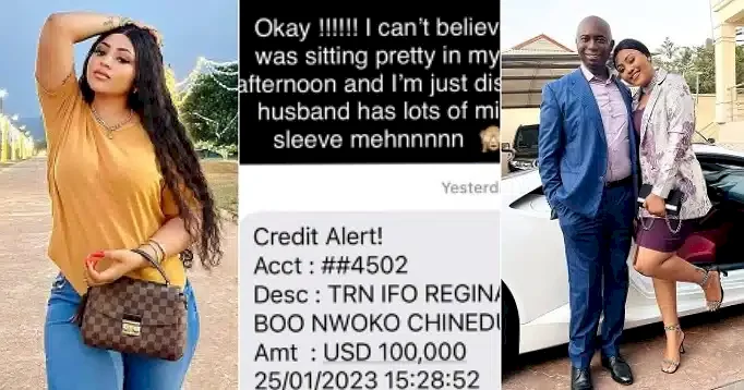 "I can't believe this" - Regina Daniels flaunts N46 million alert from billionaire hubby, Ned Nwoko