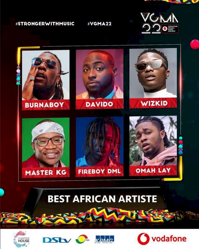VGMA 2021: Davido, Burna Boy, Wizkid & others nominated for ‘Best African Artiste’