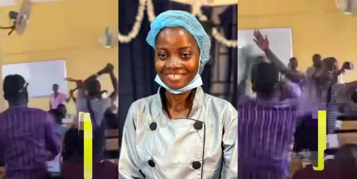 Drama as Chef Dammy receives hero welcome from fans, friends as she finally returns to class for lectures (Video)