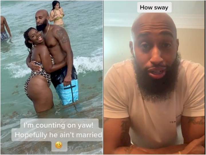 She's using me for clout and some women have been sending me photos of their body for hookup - Man who a Tiktok user discovered to be married after their meeting at the beach speaks up (video)