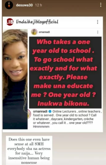 Does this one even have sense at all? - Footballer Jude Ighalo's wife, Sonia, slams actress Oma Nnadi after she asked who takes a one year old to school