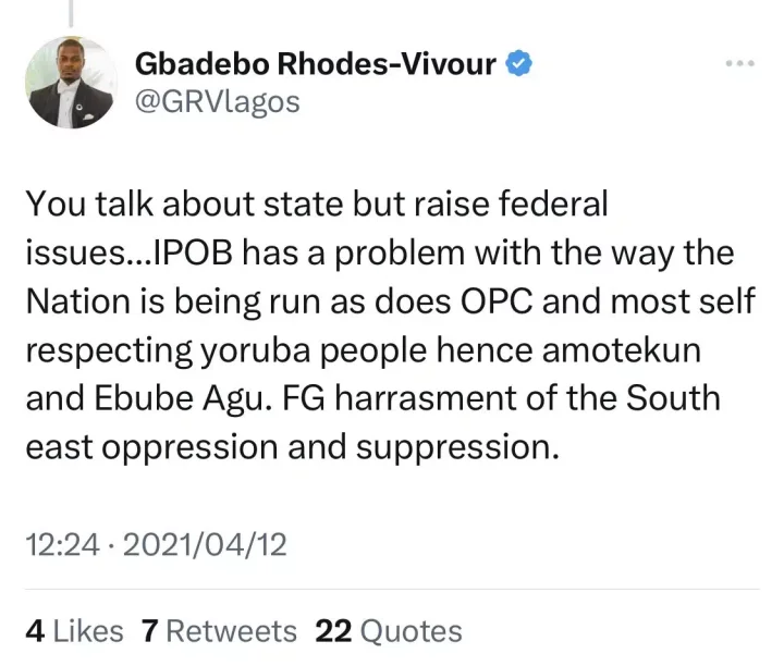 IPOB Apologist: Old tweets of Lagos Governorship candidate, Gbadebo Rhodes-Vivour exhumed