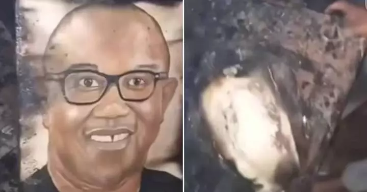 'God is faithful' - Man says as fire guts everything in his shop except Peter Obi's portrait (Video)