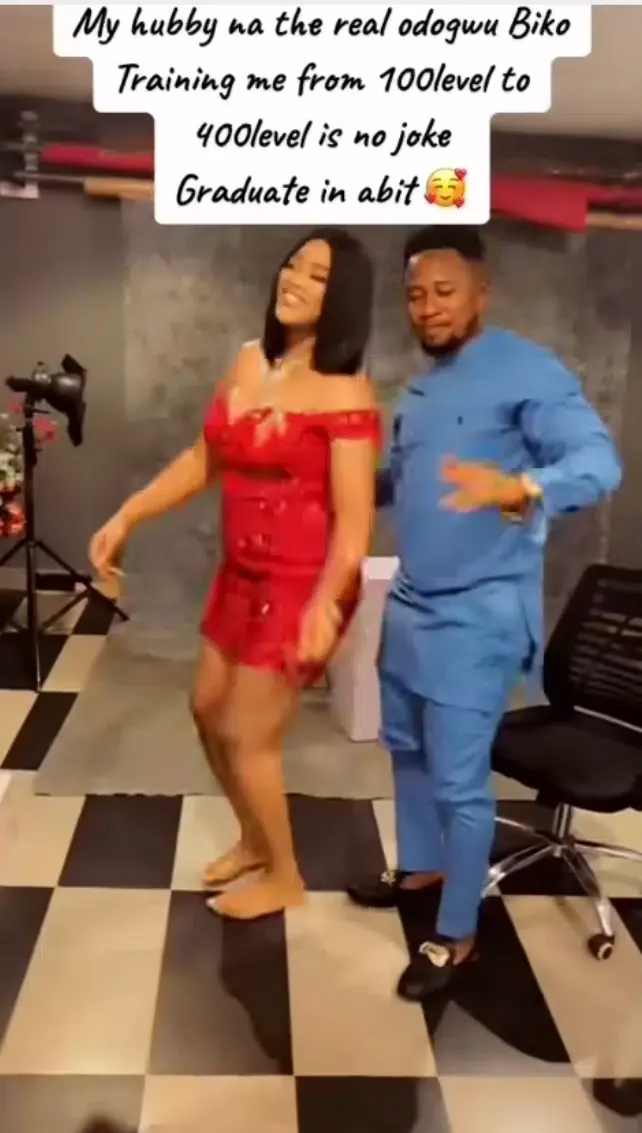'My husband na the real odogwu' - Nigerian lady dances for lover who trained her in school (Video)