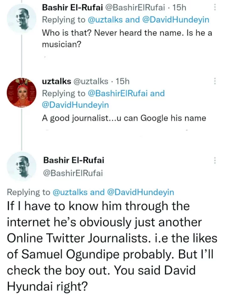 Journalist David Hundeyin lambasts Bashir El-Rufai after he said he doesn't know him