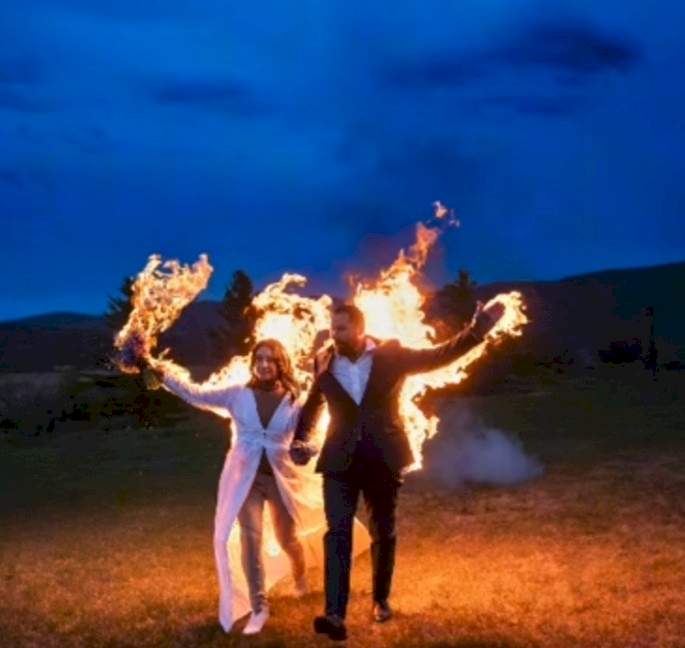 Bride and groom set themselves on fire during wedding send off (video)