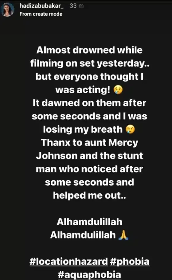 I nearly drowned on set but Mercy Johnson saved my life - Hadiza Abubakar