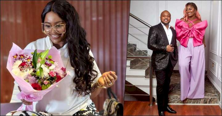 "Sweetest thing ever but I'd have preferred money" - Chizzy Alichi says as she receives flower bouquet from husband (Video)