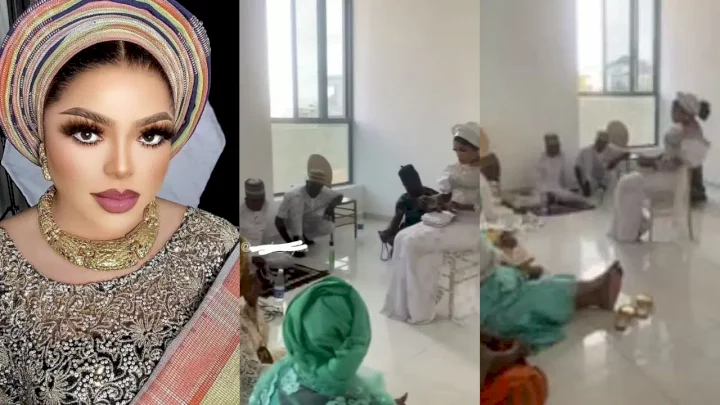 "In this life just have money" - Netizens react to video of Muslim clerics praying at Bobrisky's N400m house (Video)