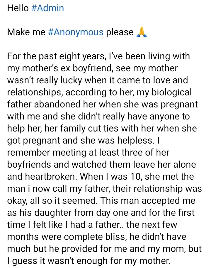 Lady recounts how her mother abandoned and left her with her ex-boyfriend