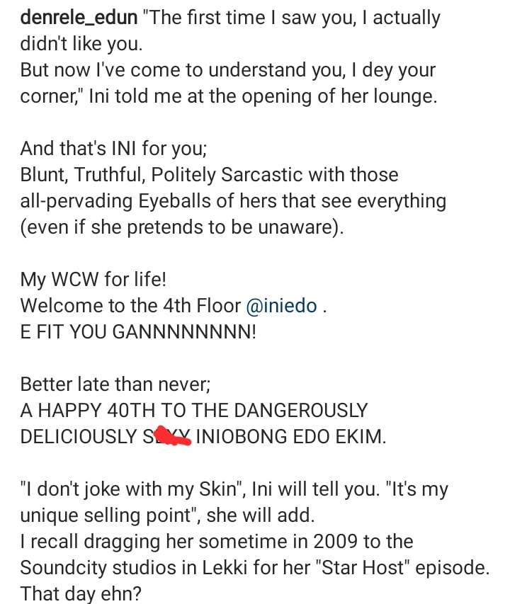 'The first time you saw me, you didn't like me' - Denrele Edun recounts what Ini Edo told him years ago