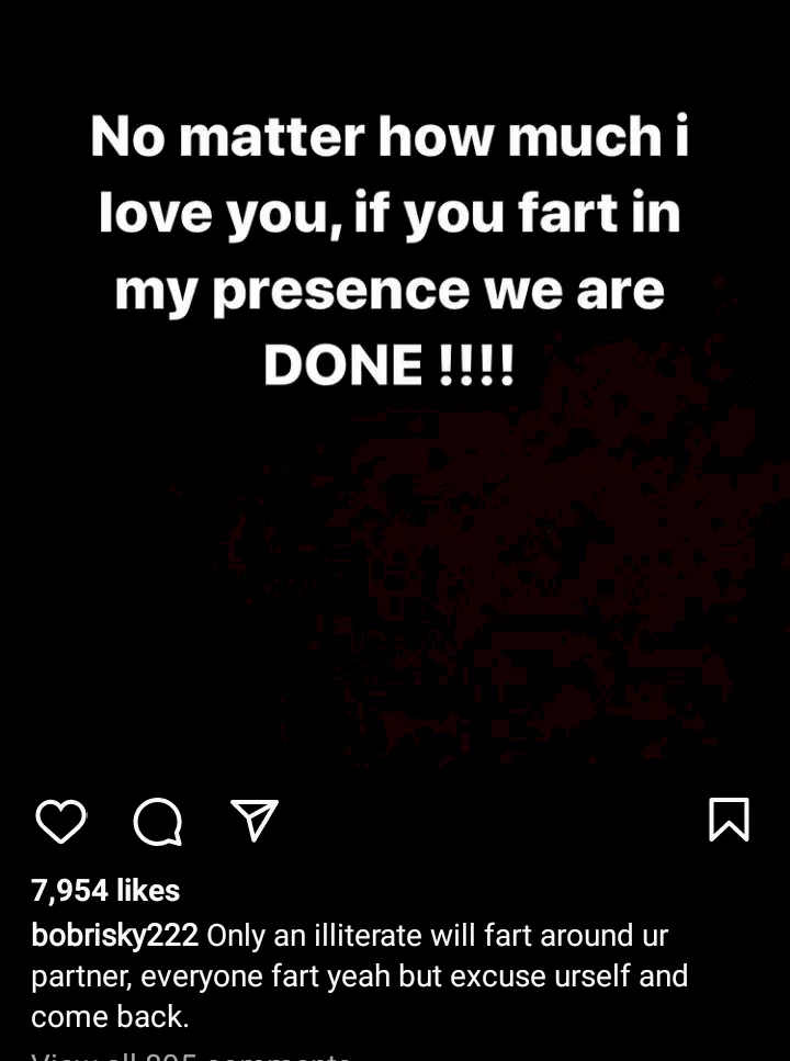 'Only an illiterate will fart around their partner' - Bobrisky stirs reactions with opinion