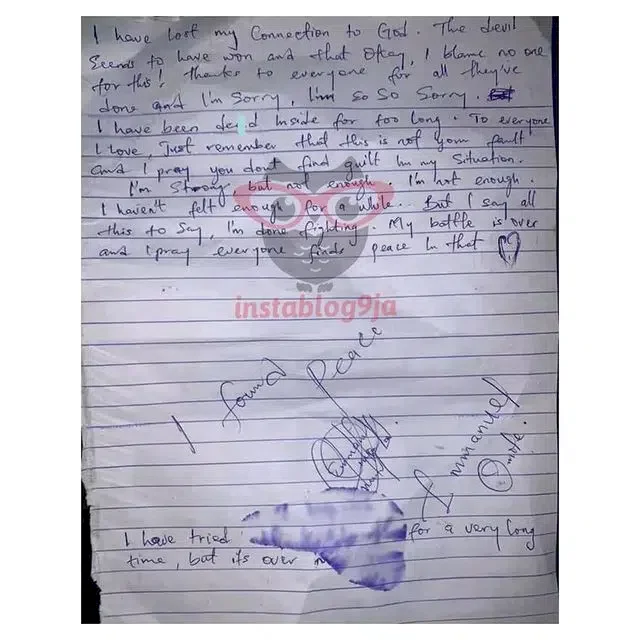 'I have been dead inside for too long' - Young man reportedly ends it all after leaving cryptic note in Abuja