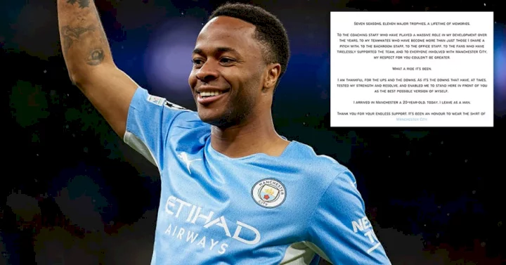 'A lifetime of memories' - Raheem Sterling posts emotional goodbye to Man City as he confirms Chelsea transfer