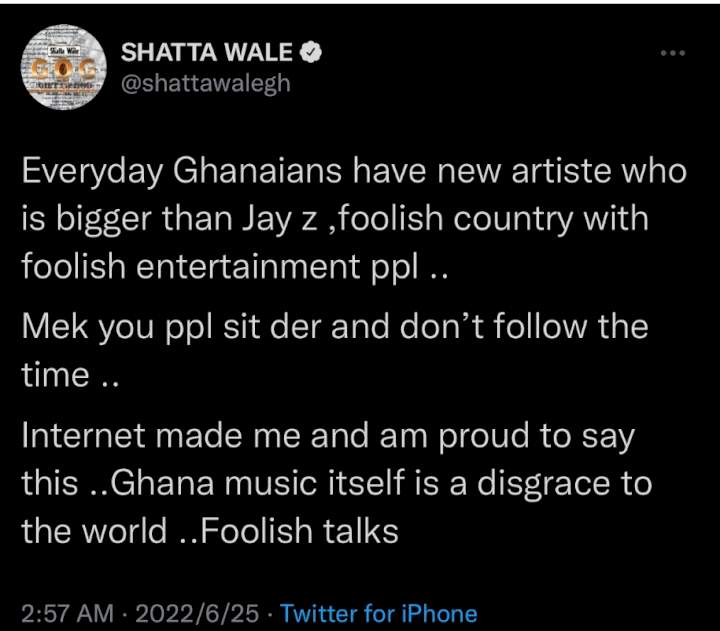 Ghana music is a disgrace to the world - Shatta Wale