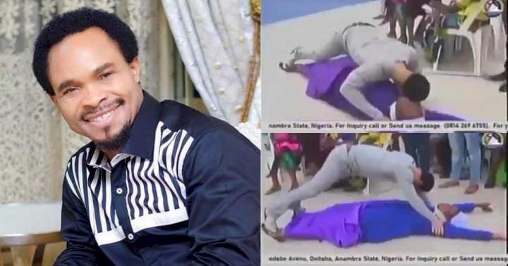 Watch Pastor Odumeje perform deliverance in a 'weird position' on a reverend sister (Video)