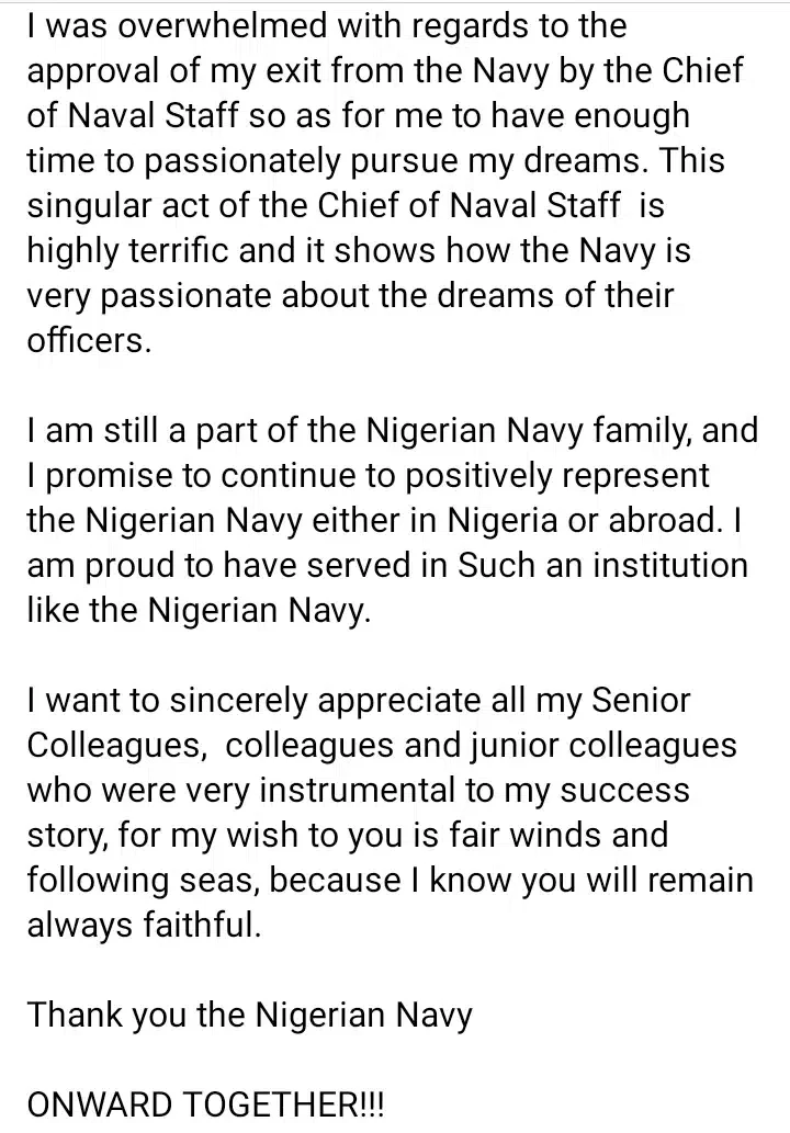 Cute Abiola officially quits Navy to pursue his dreams