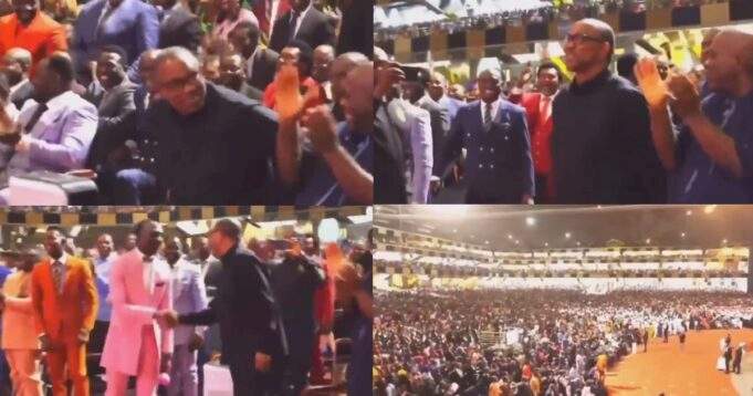 Moment Peter Obi received a resounding welcome from congregants after his presence was announced at Dunamis Church (video)