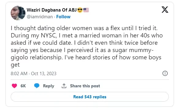 Ex-corper who dated married woman in her 40s shares bitter experience.